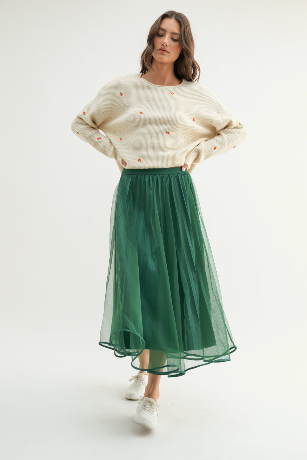 TULLE MIDI SKIRT GREEN