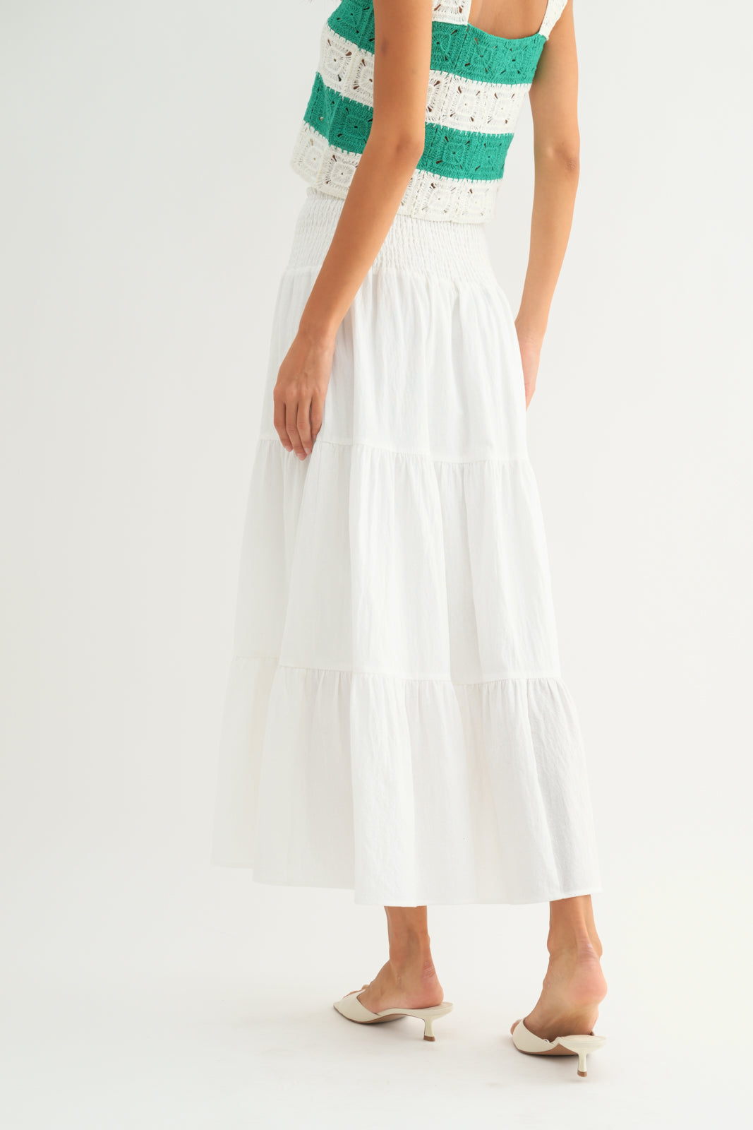 COTTON TIERED MIDI SKIRT WHITE