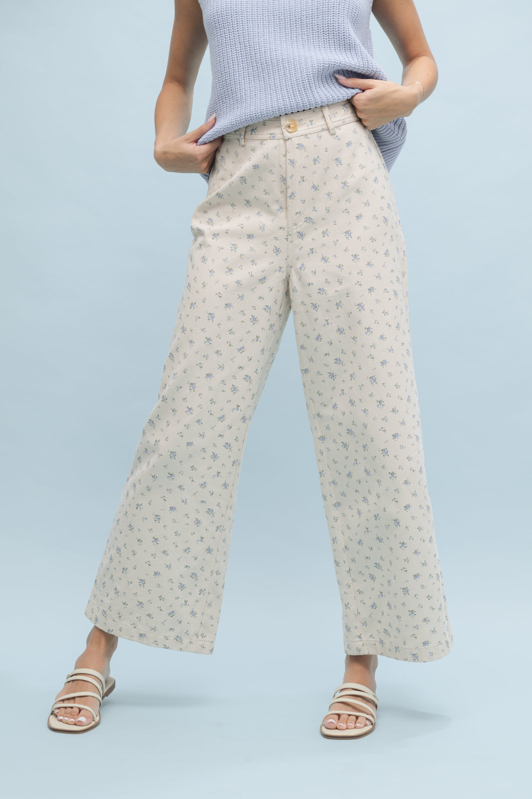 FLORAL PANTS TAUPE/BLUE