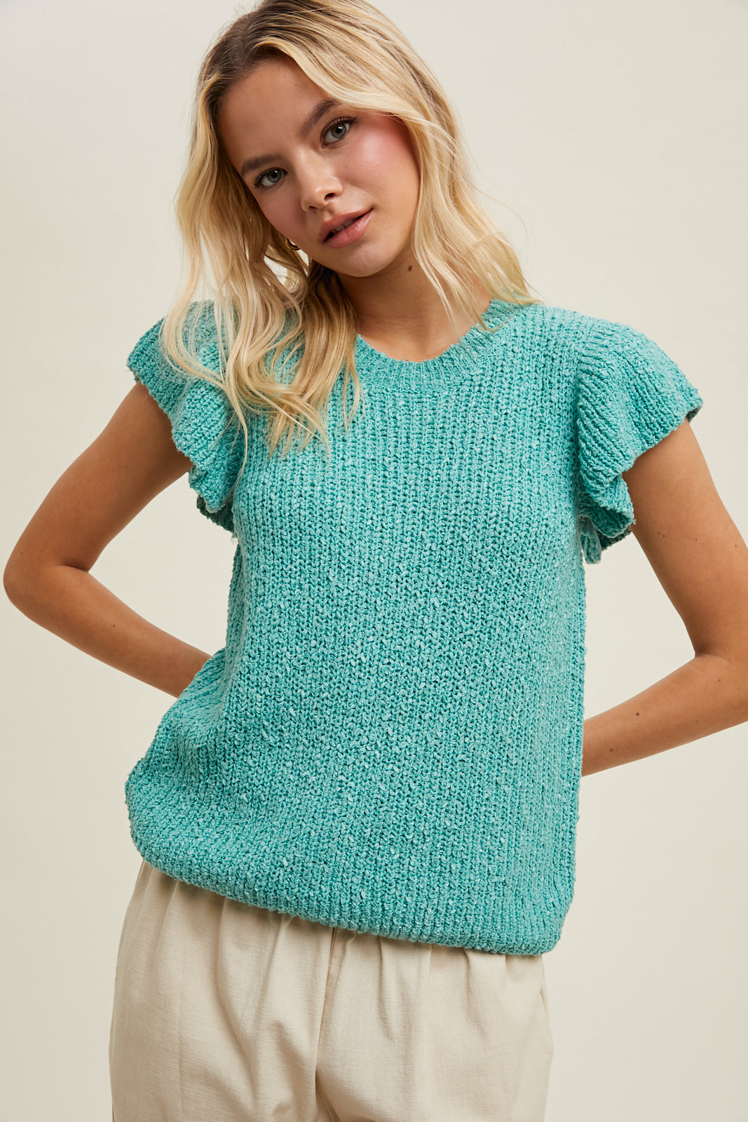 RUFFLE SLEEVE SWEATER TANK Emerald