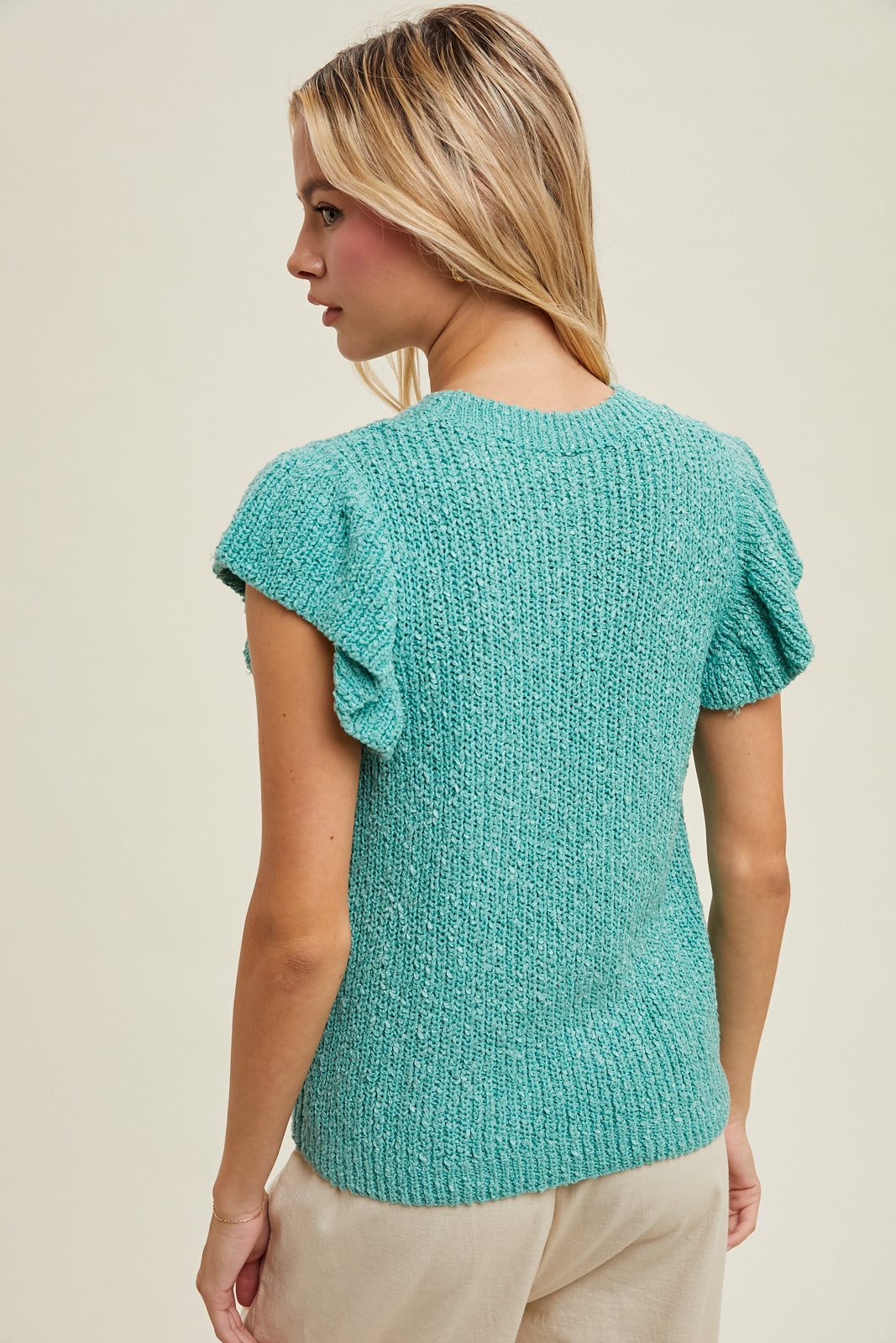 RUFFLE SLEEVE SWEATER TANK Emerald