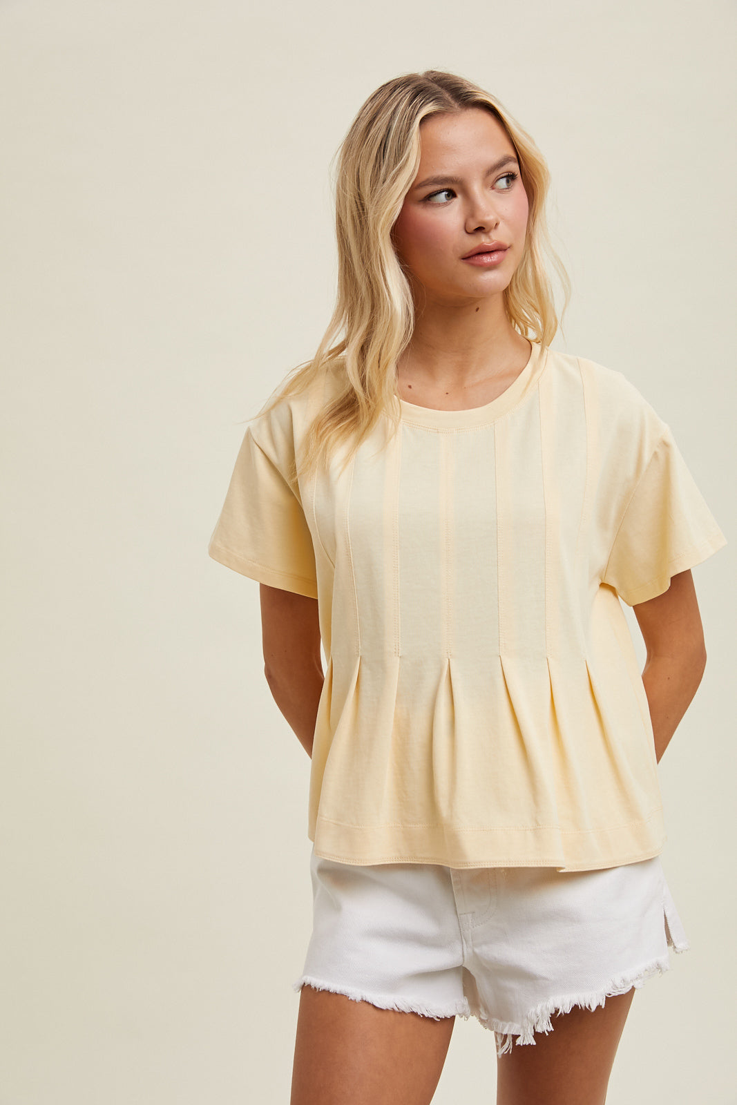 PLEATED DETAIL KNIT TOP Butter