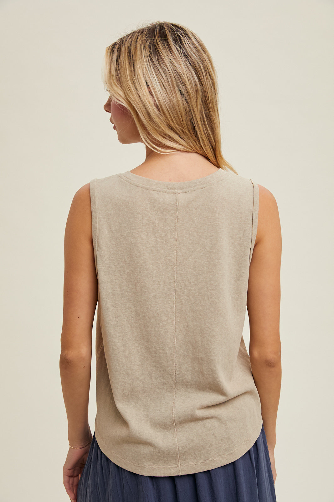 COTTON ROLLED-UP SLEEVE TANK TOP TAUPE