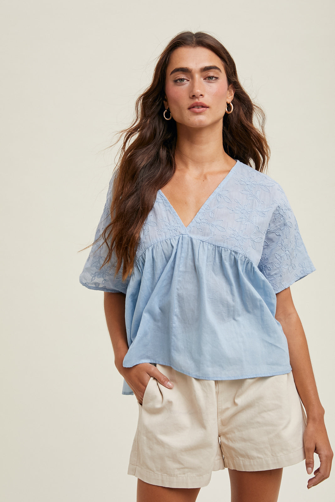 FLORAL EMBELLISHED BLOUSE BLUE
