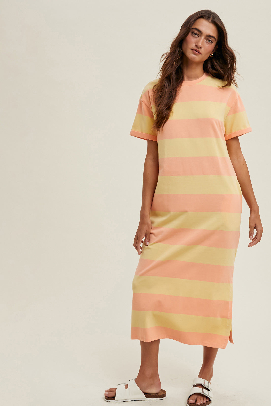 STRIPED T-SHIRT MIDI DRESS Golden