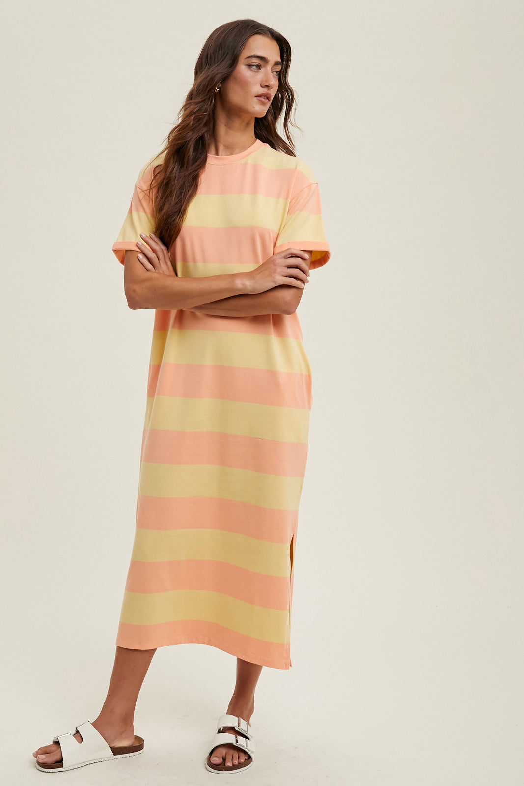 STRIPED T-SHIRT MIDI DRESS Golden