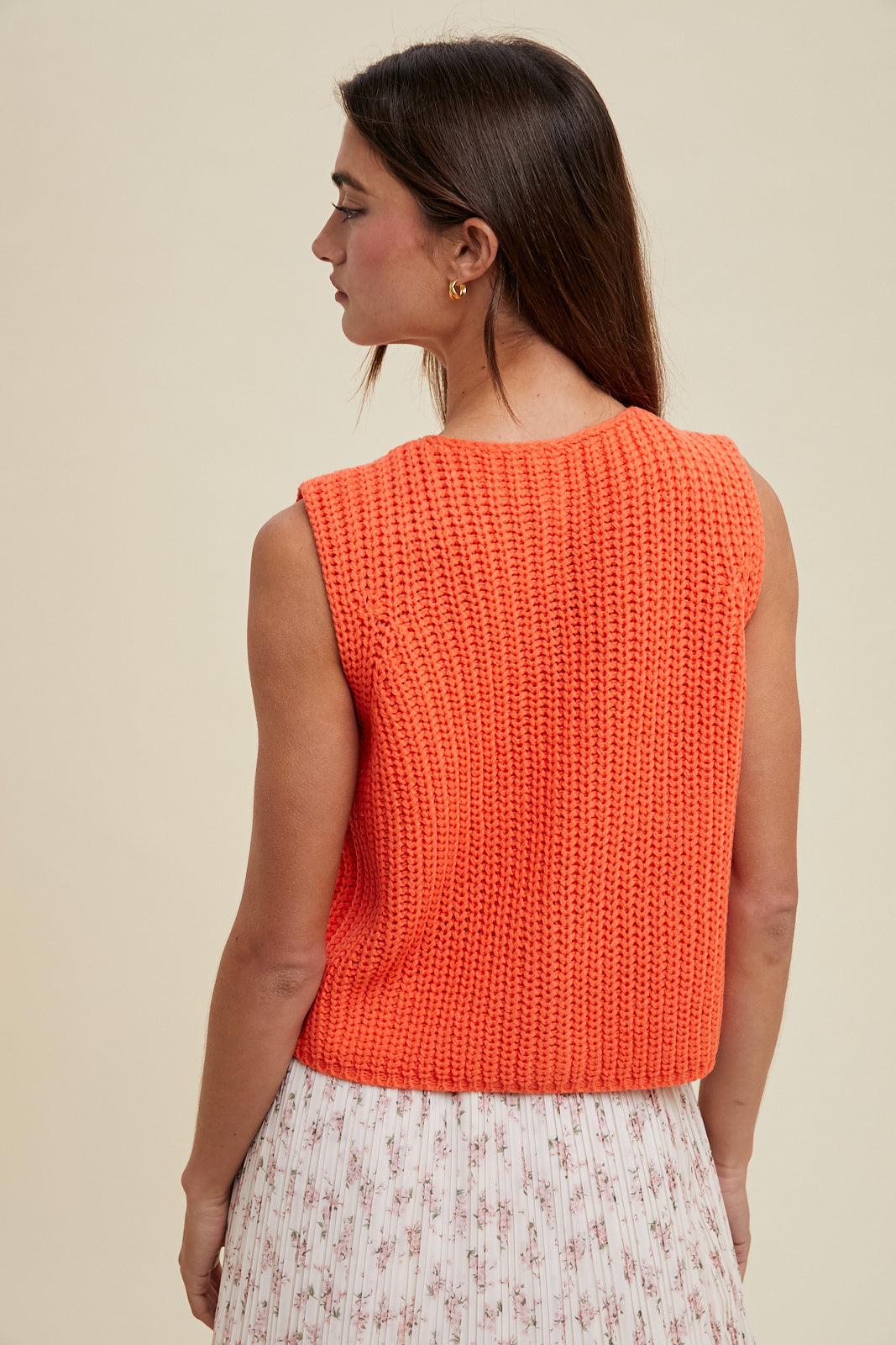 TEXTURED BUTTON-UP SWEATER TANK Papaya