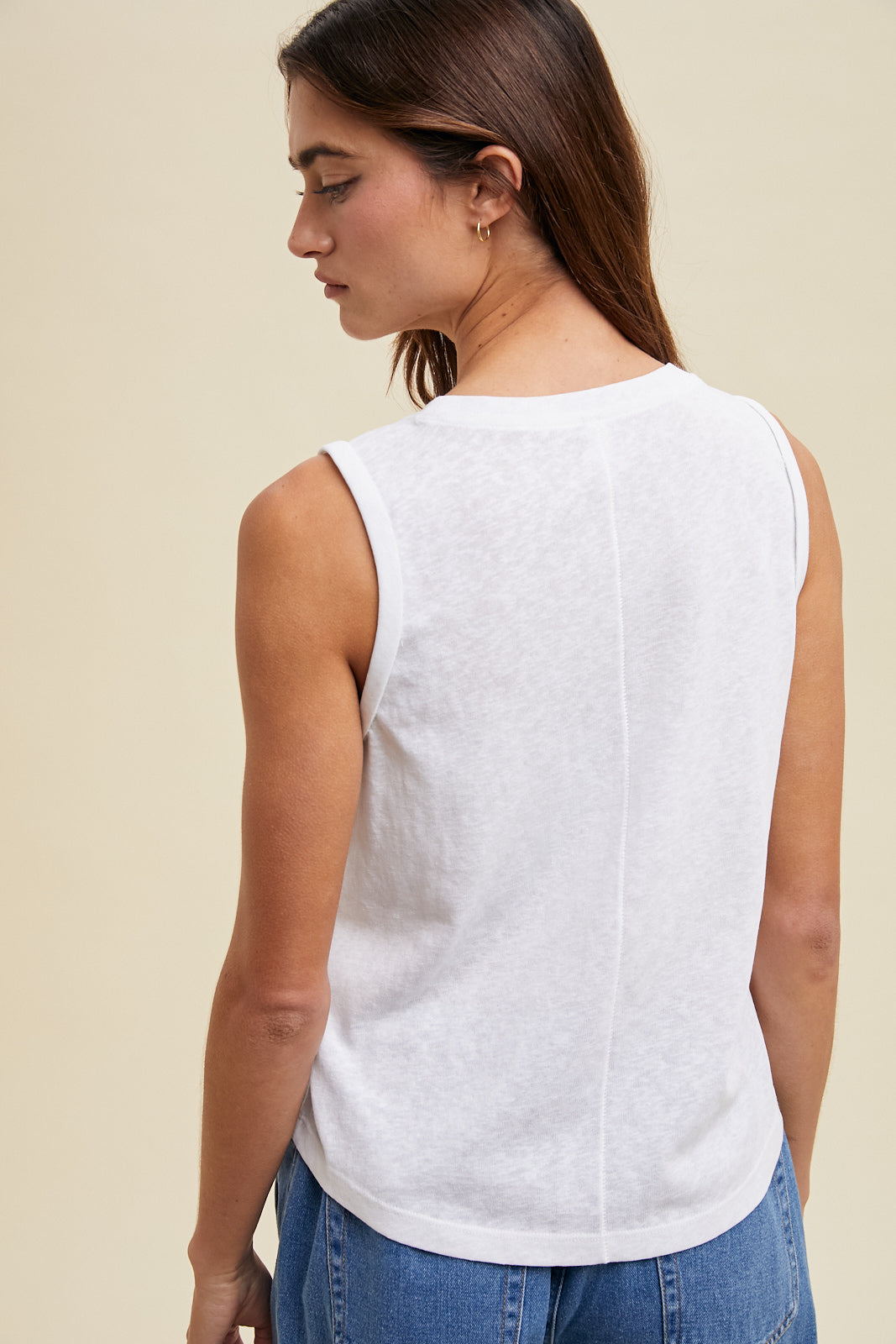 COTTON ROLLED-UP SLEEVE TANK TOP White