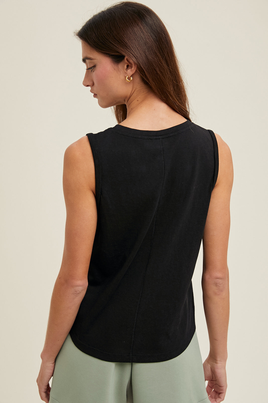 COTTON ROLLED-UP SLEEVE TANK TOP Black