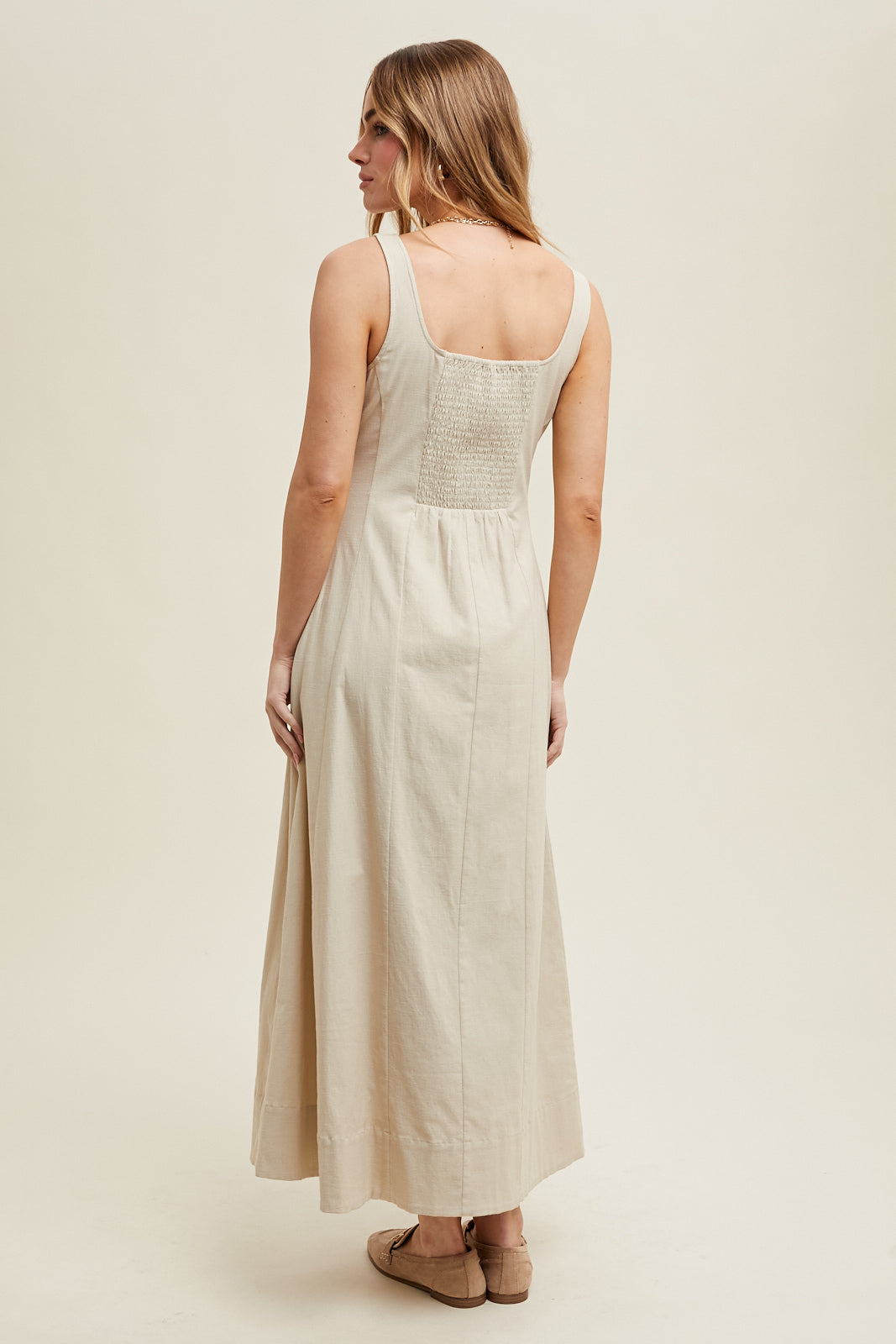 COTTON A-LINE MIDI DRESS ECRU