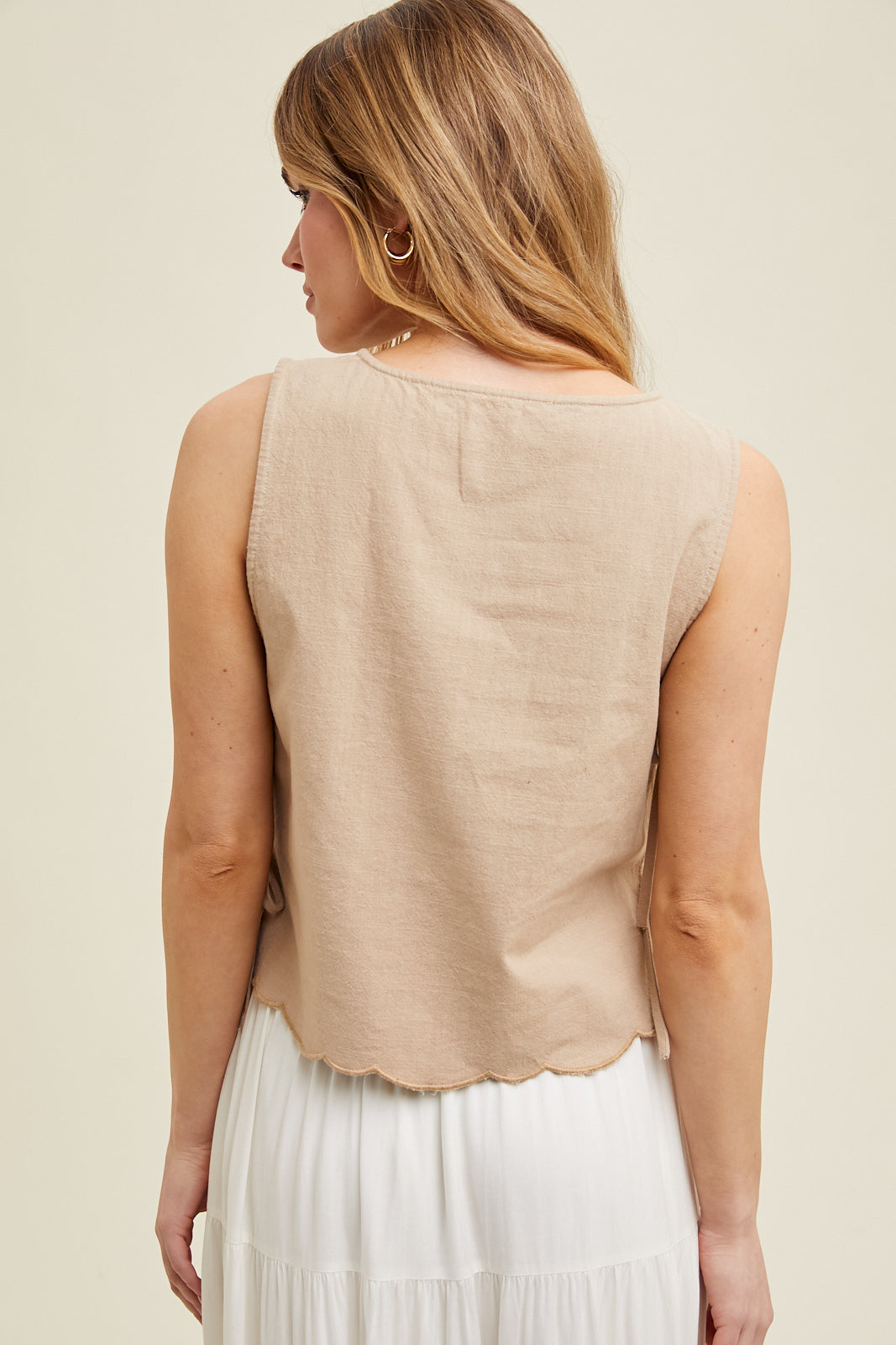 COTTON TANK TOP WITH SIDE TIES TAUPE