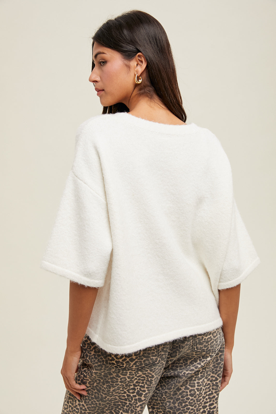 1/2 SLEEVE BUTTON-UP SWEATER