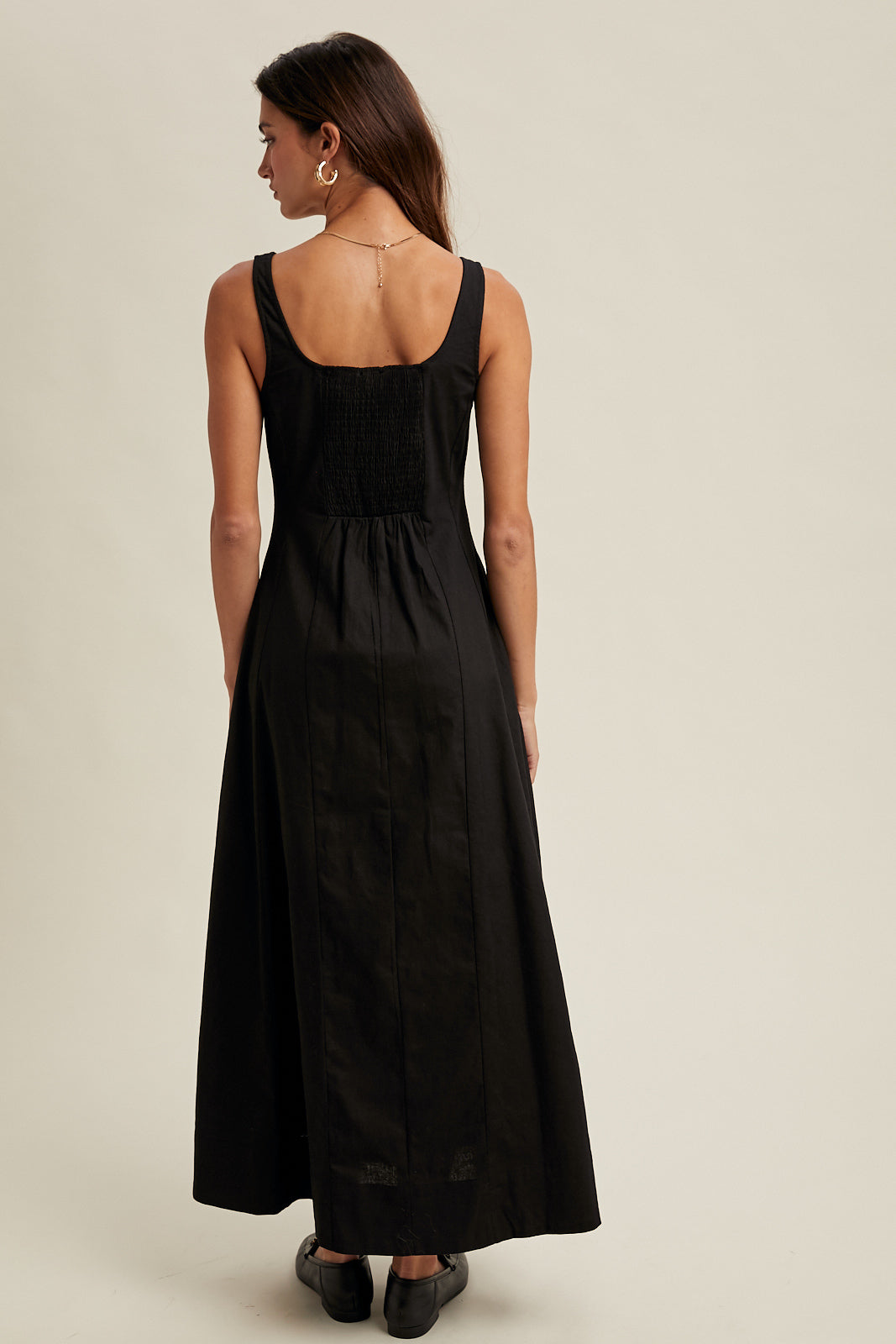 COTTON A-LINE MIDI DRESS BLACK