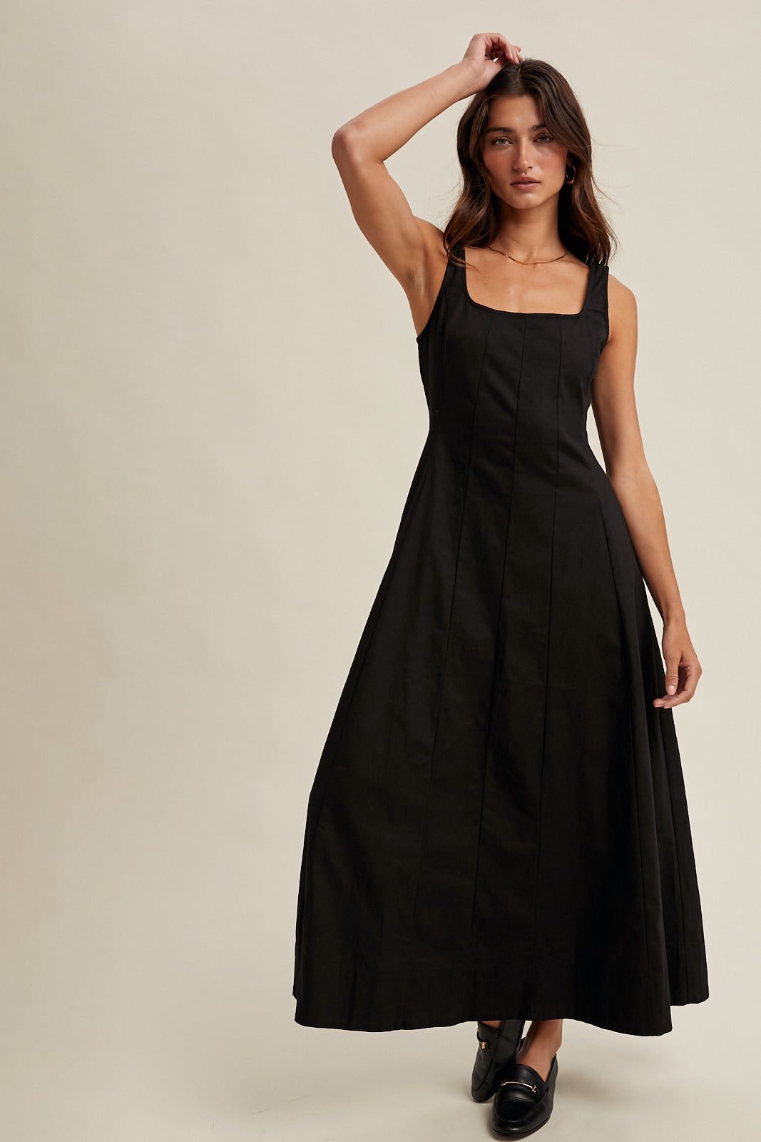 COTTON A-LINE MIDI DRESS BLACK