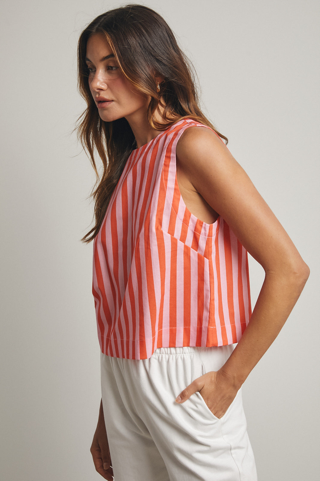 COTTON STRIPED TANK TOP PUNCH/ CORAL