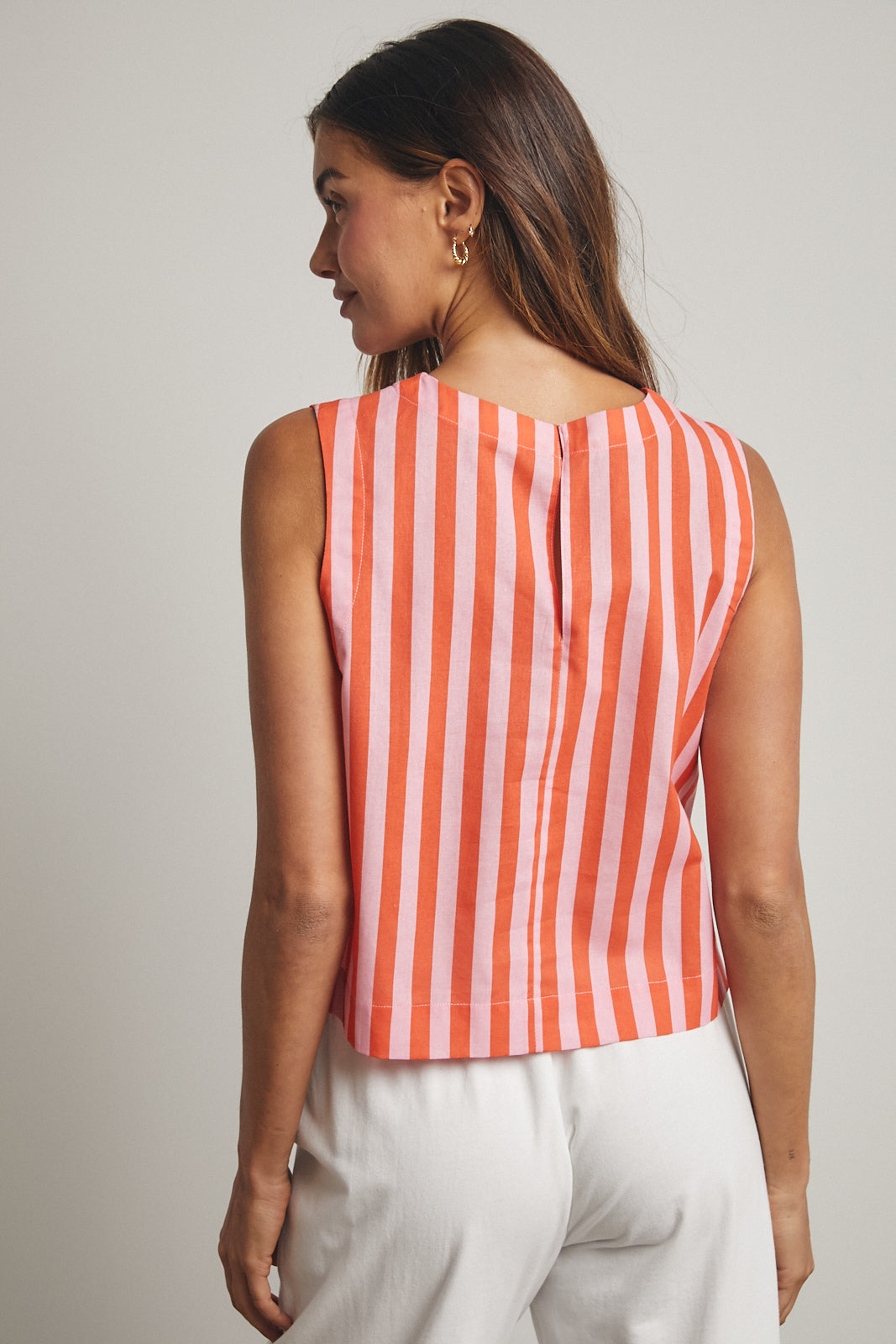COTTON STRIPED TANK TOP PUNCH/ CORAL