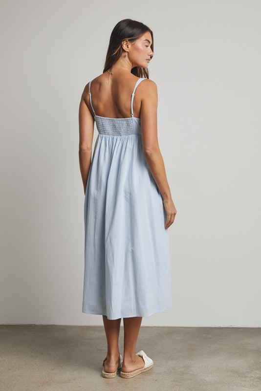 Striped Ruffled Midi Sweetheart Dress Blue/White