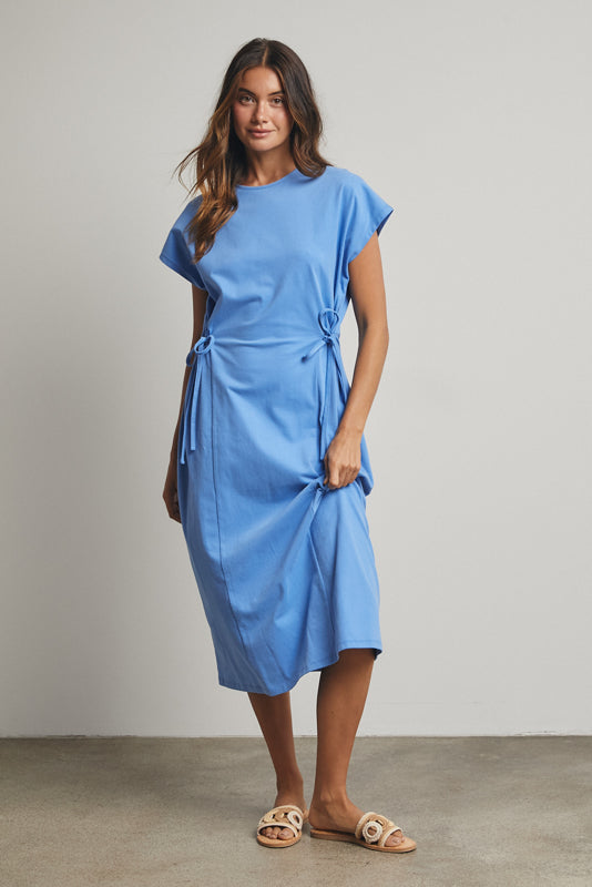Cotton Side Ties Knit Midi Dress