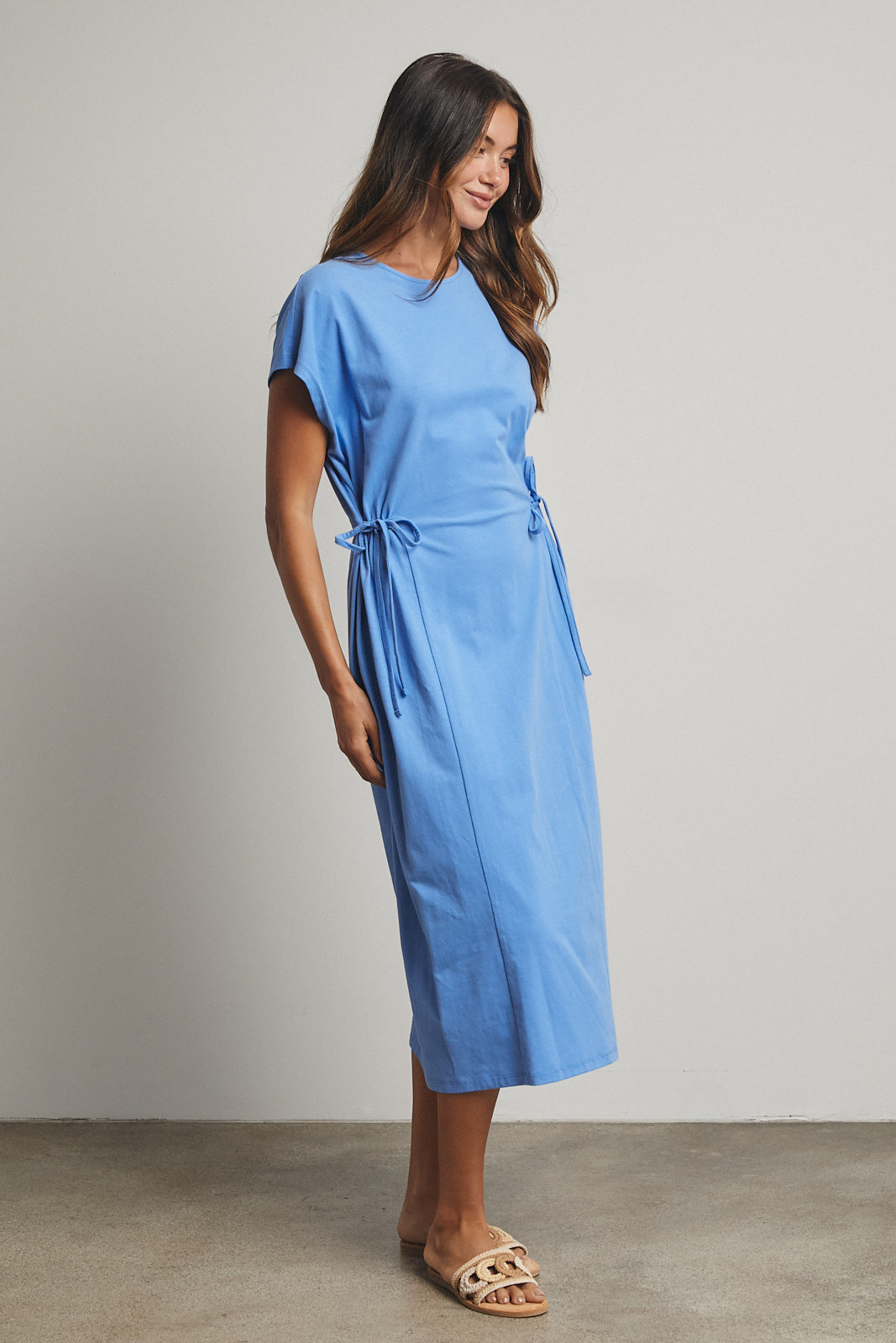 Cotton Side Ties Knit Midi Dress