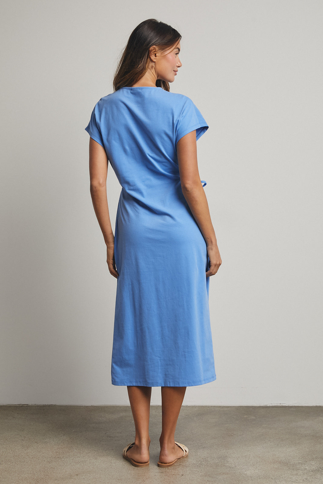 Cotton Side Ties Knit Midi Dress