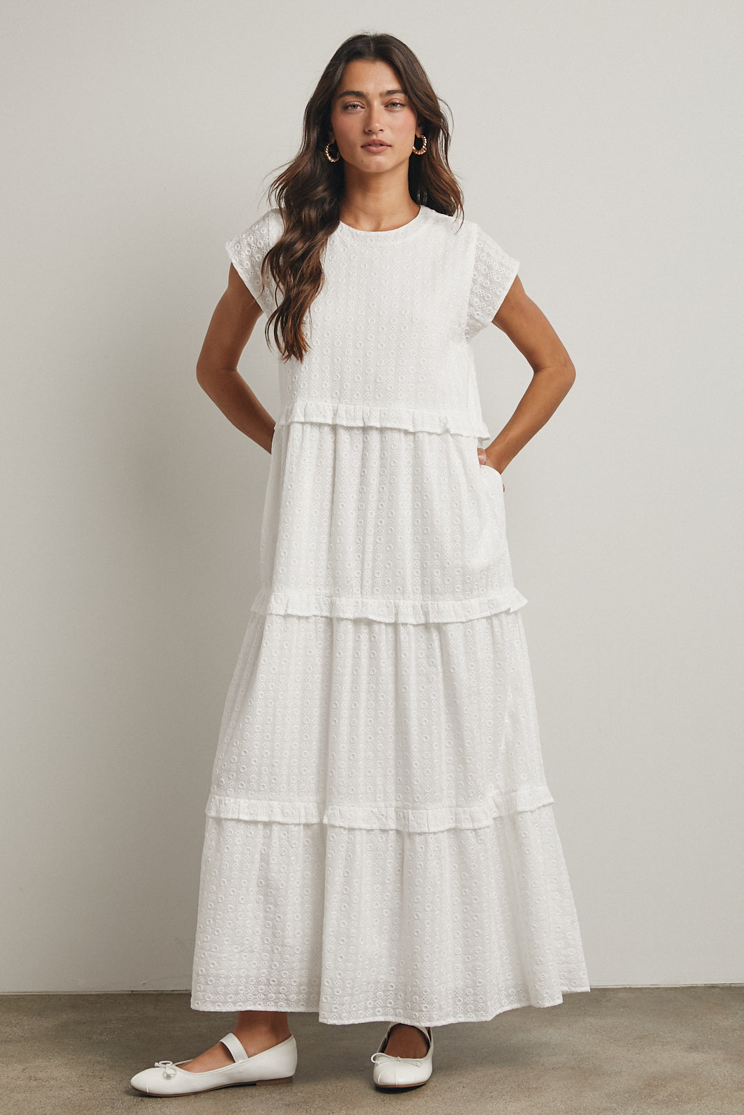 RUFFLE TIERED MAXI DRESS WHITE