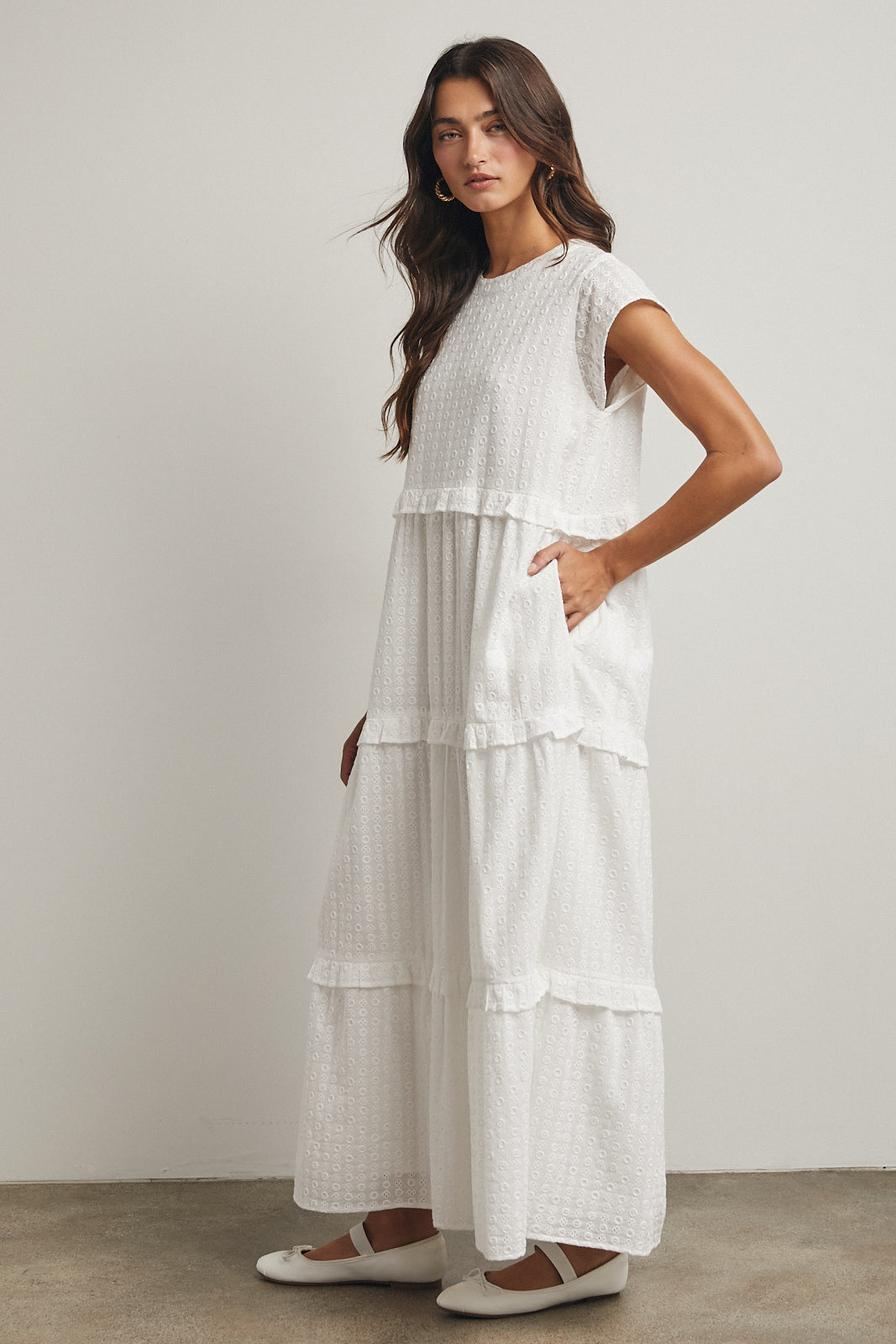 RUFFLE TIERED MAXI DRESS WHITE
