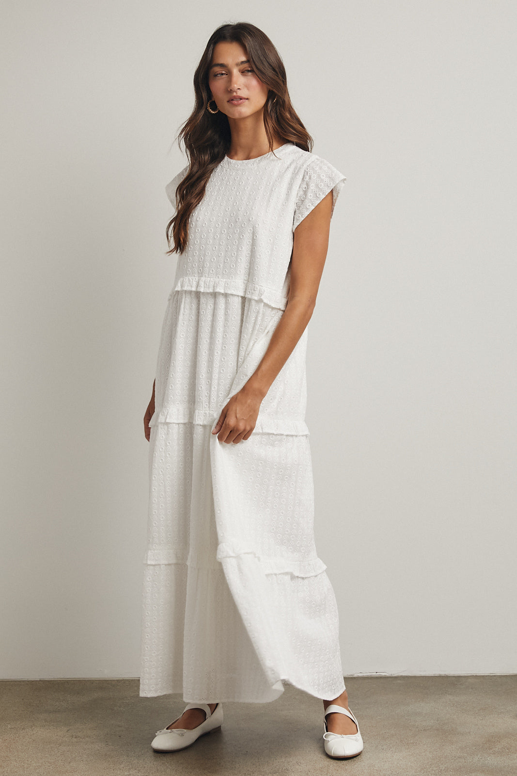 RUFFLE TIERED MAXI DRESS WHITE