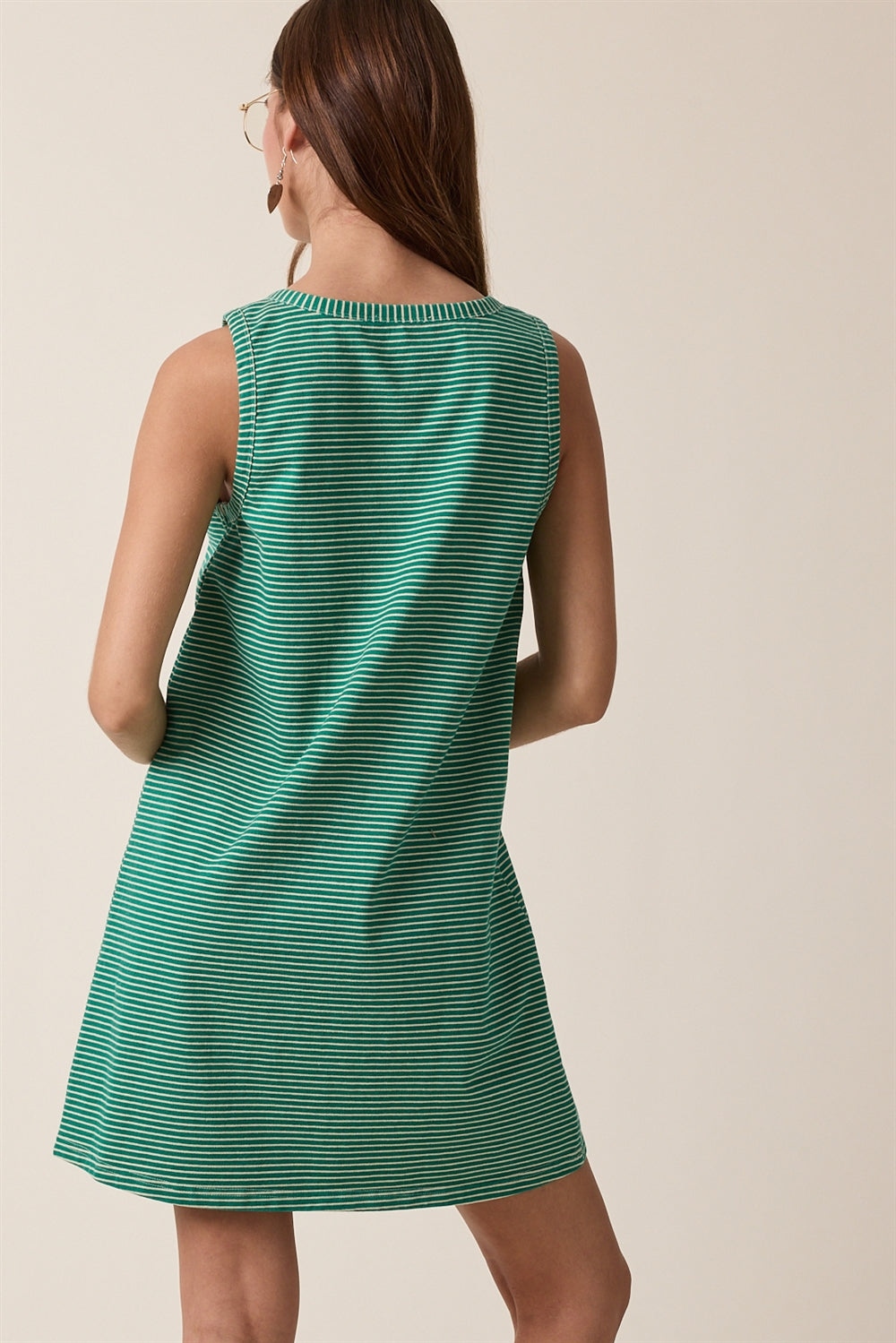 STRIPED KNIT TANK MINI DRESS GREEN