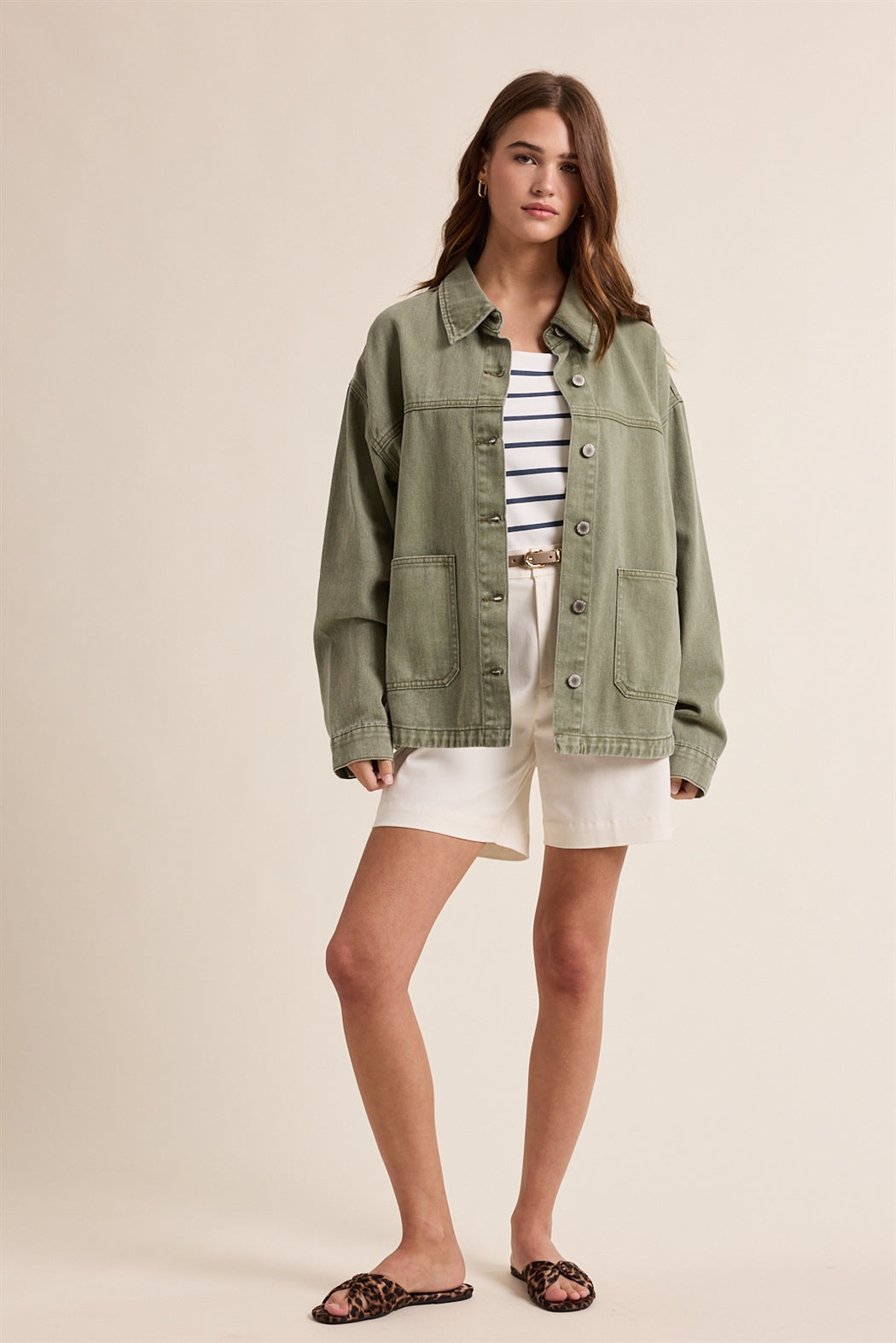 DENIM BUTTON-UP JACKET OLIVE