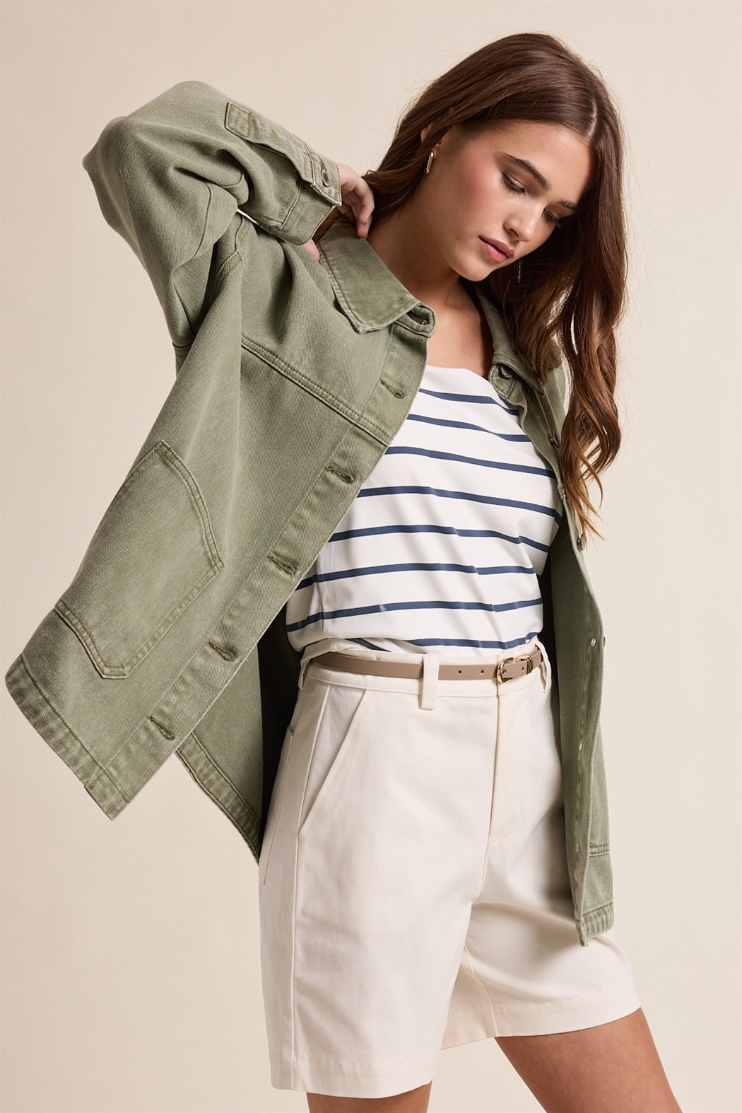 DENIM BUTTON-UP JACKET OLIVE