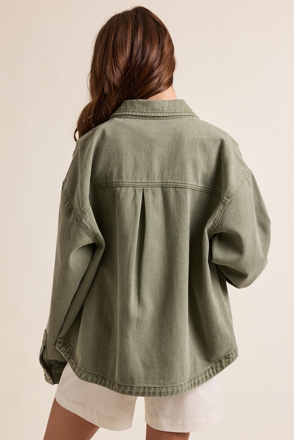 DENIM BUTTON-UP JACKET OLIVE