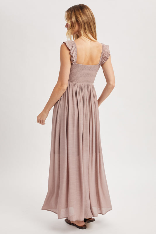 Ruffle Sleeve Front Slit Maxi Dress
