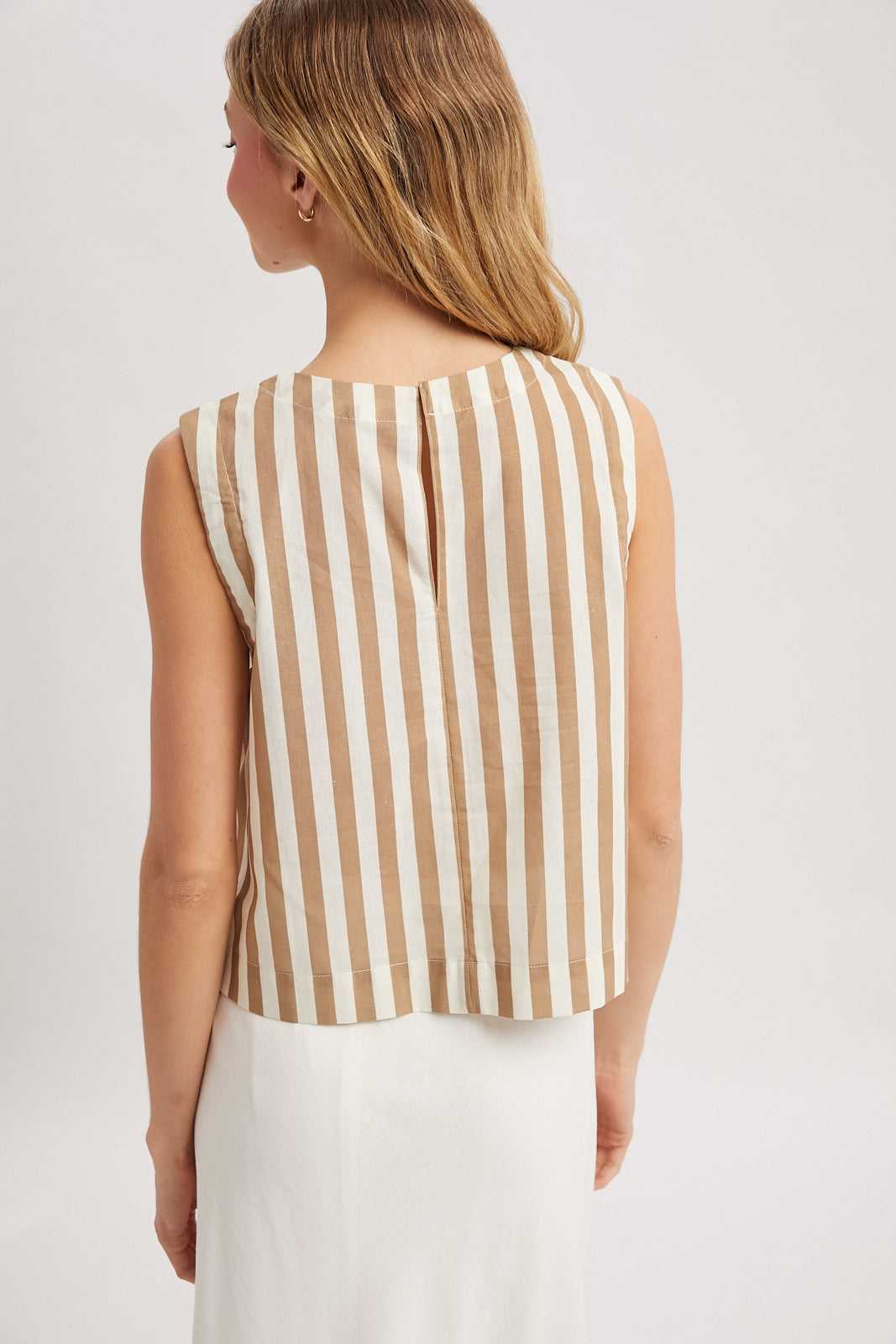 COTTON STRIPED TANK TOP CREAM / MOCHA