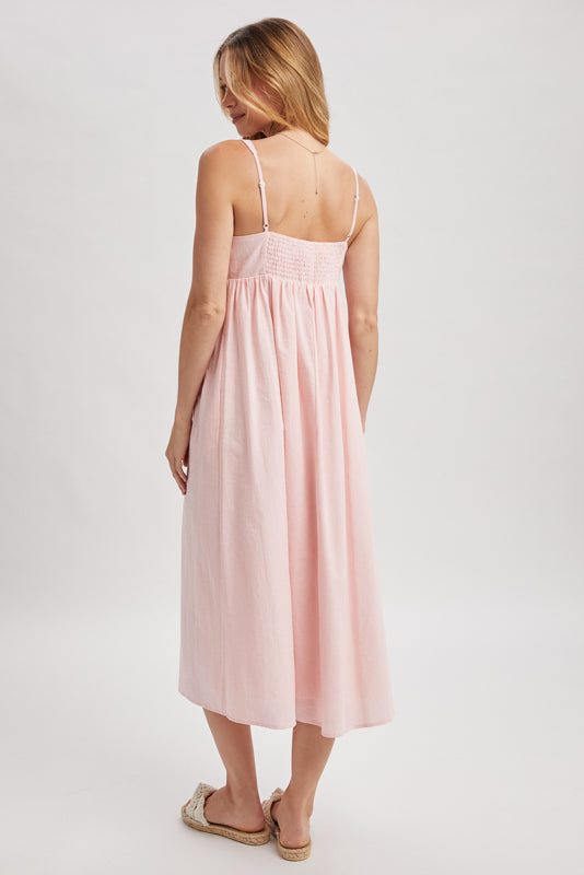 Striped Ruffled Midi Sweetheart Dress Melon/White
