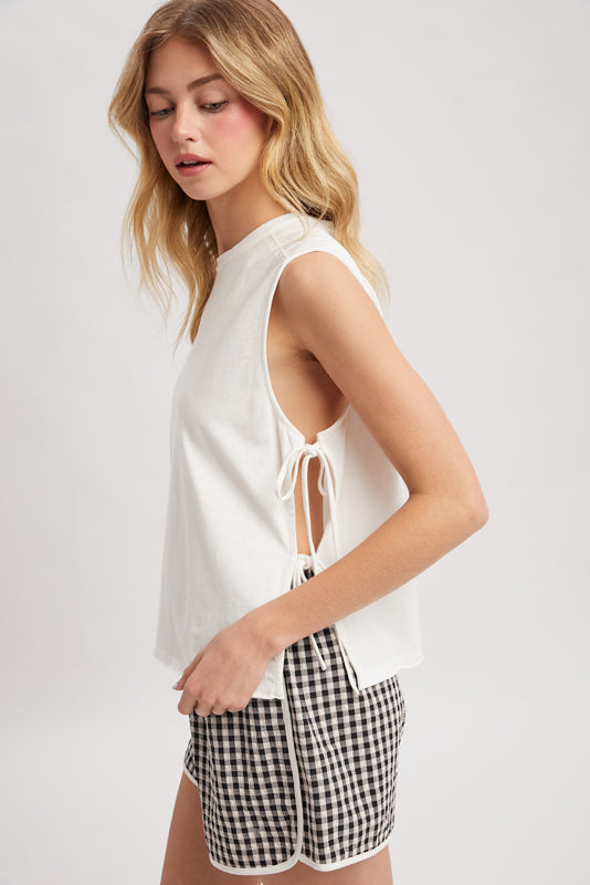 Cotton Knit Tank Top With Side Ties Off White