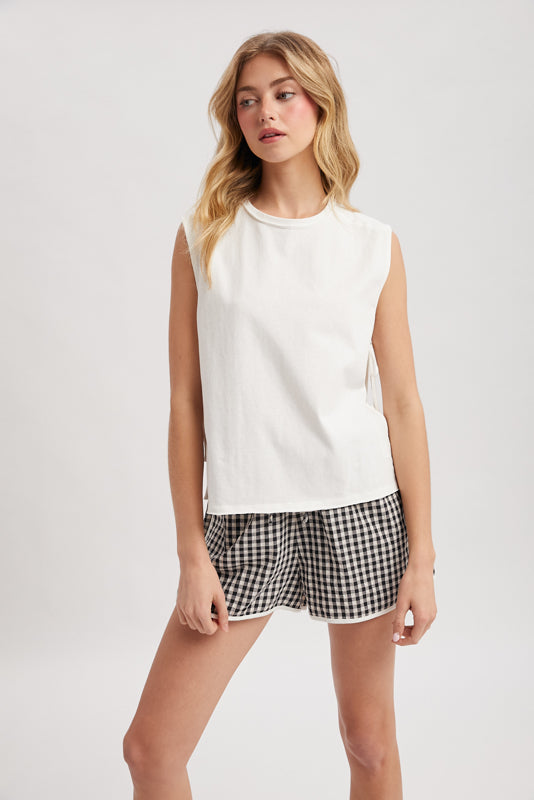 Cotton Knit Tank Top With Side Ties Off White