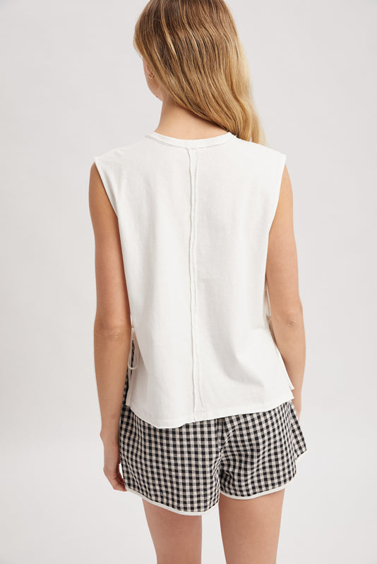 Cotton Knit Tank Top With Side Ties Off White