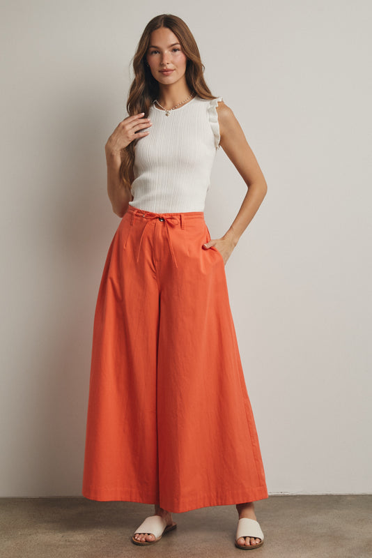 Wide Leg Drawstring Pants Papaya