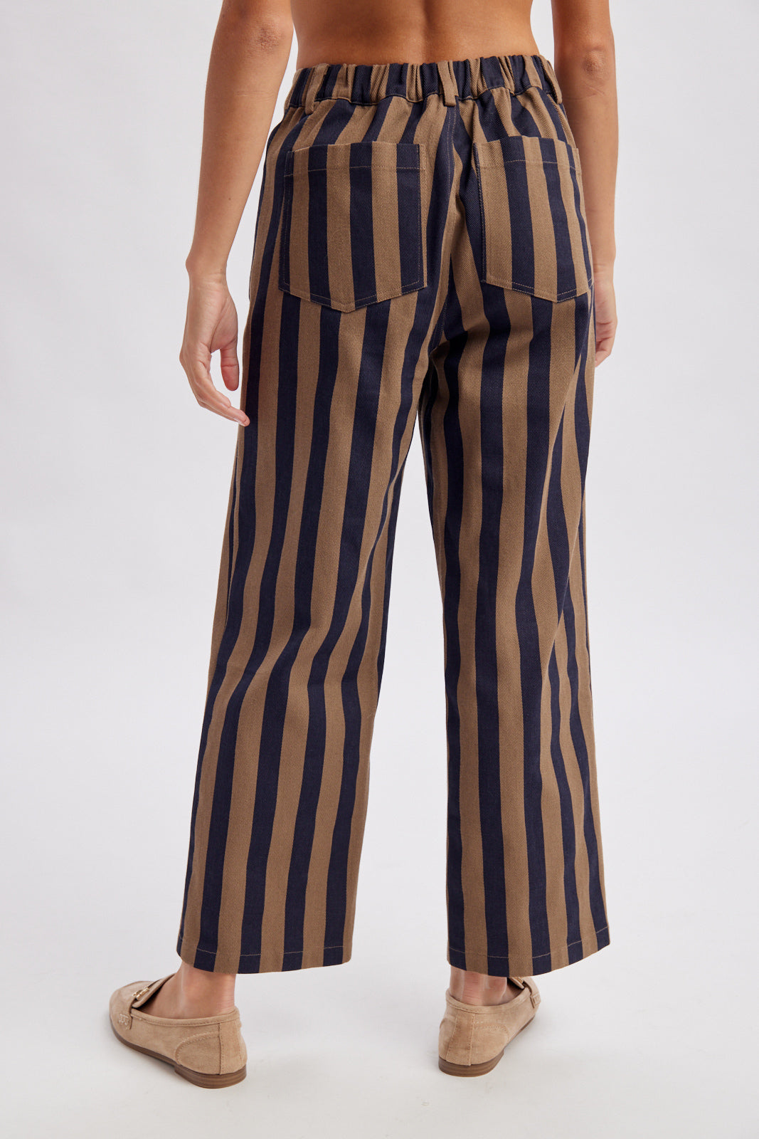 VERTICAL STRIPE WIDE LEG PANTS BROWN/ NAVY
