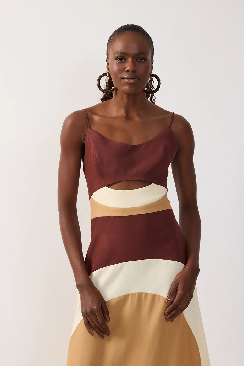 Multicolor Cut-Out Linen Maxi Dress