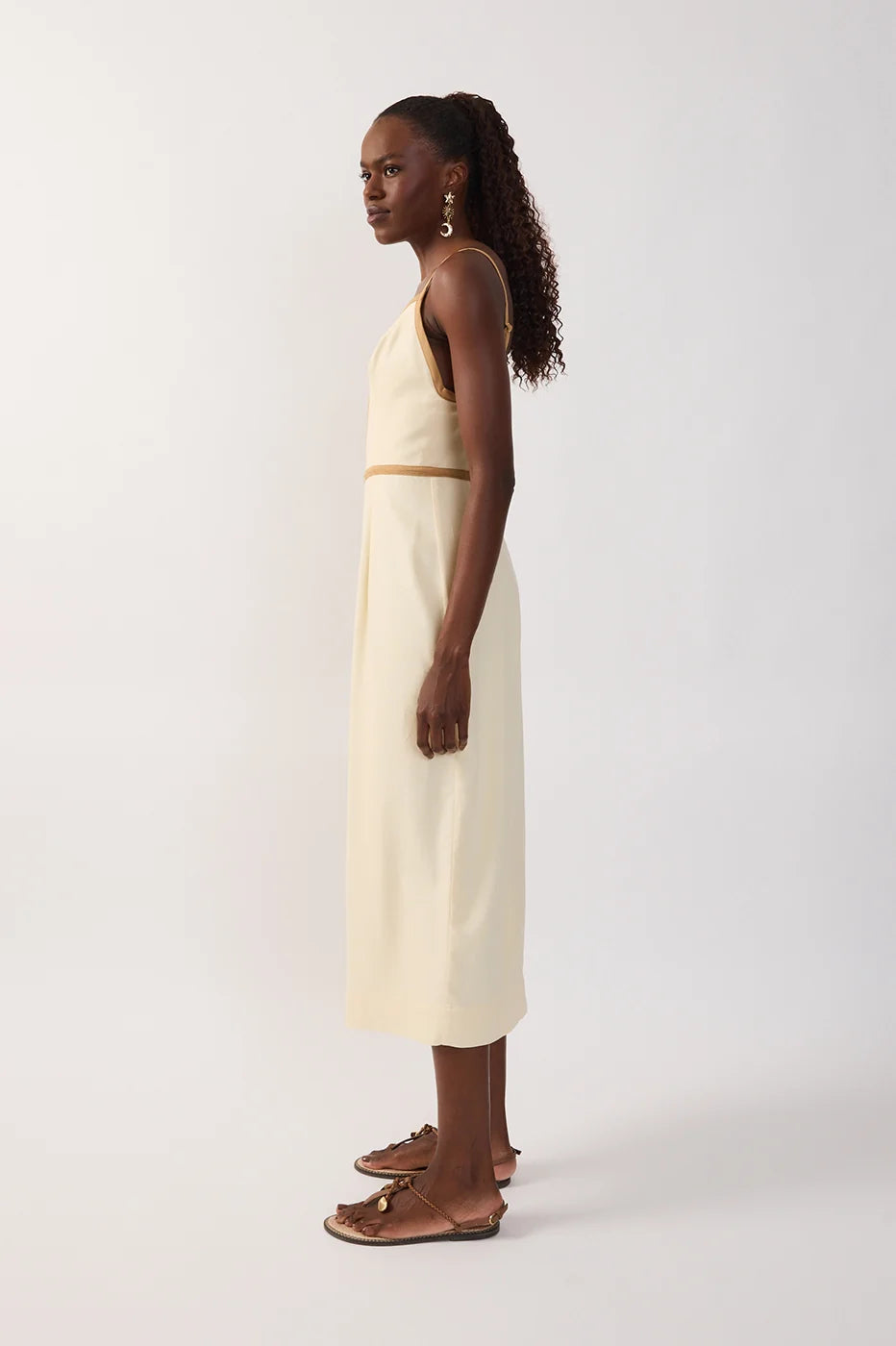 Off-White Front Slit Linen Maxi Dress