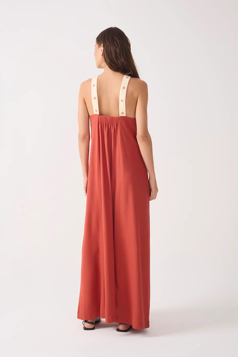 Embroidered Strap Maxi Dress in Brown Ceramica