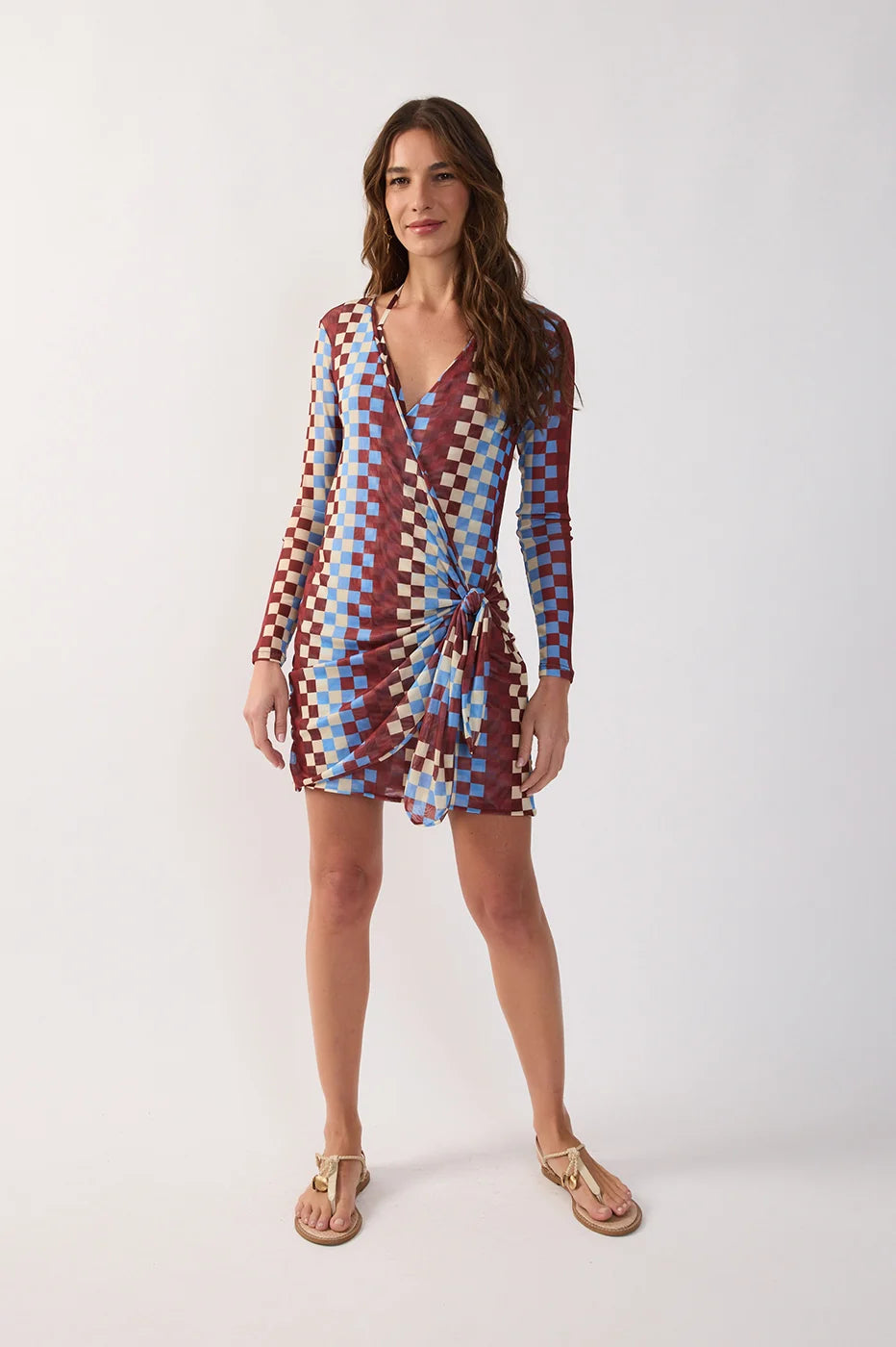 Multicolor V Neck Mini Dress