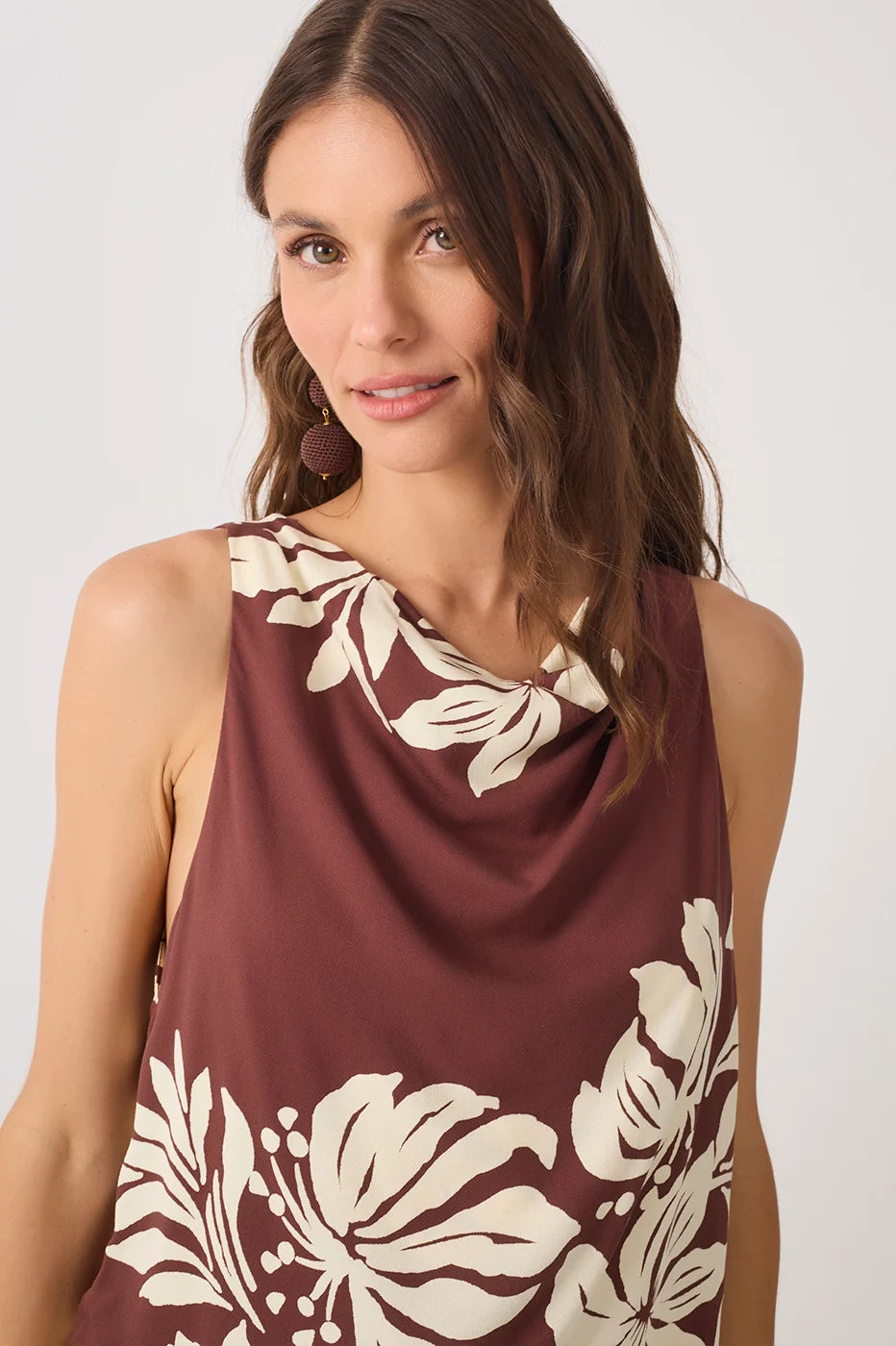 Brown Draped Neck Back Ties Blouse