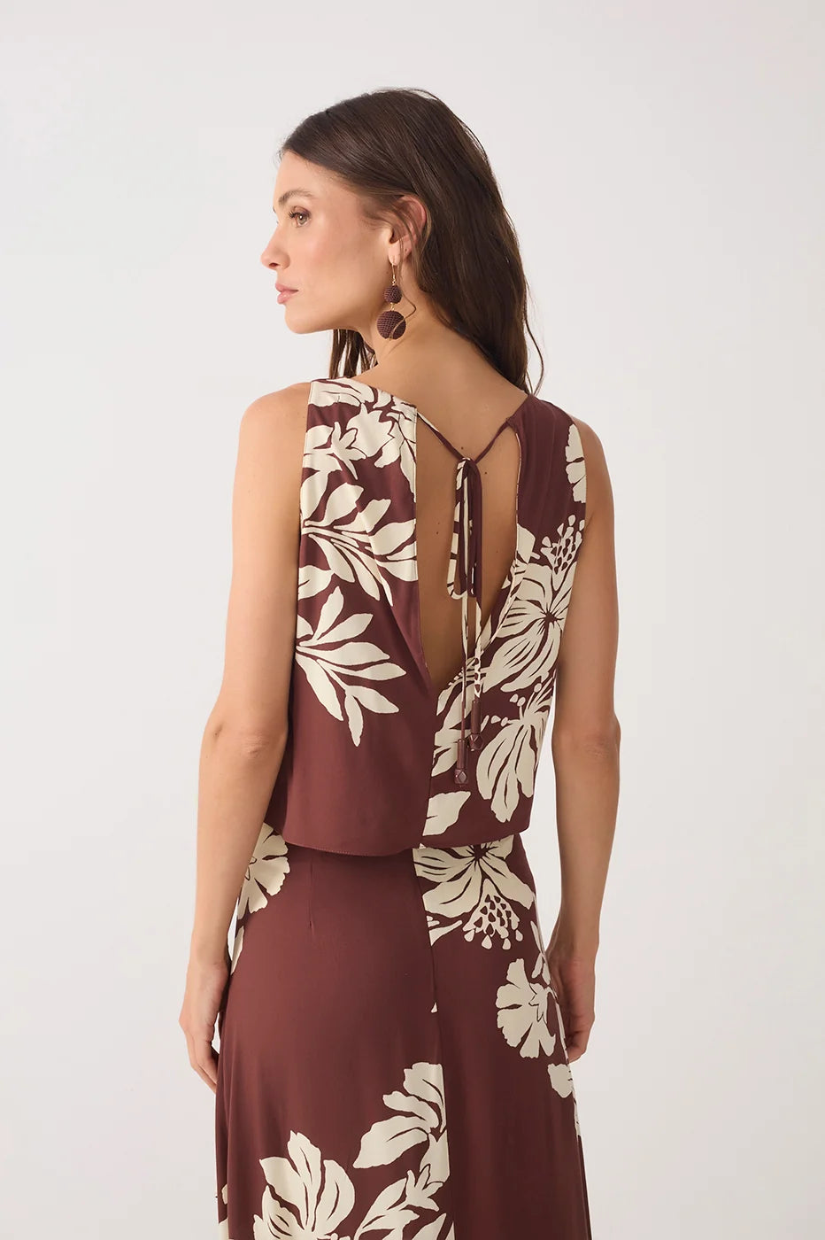 Brown Draped Neck Back Ties Blouse