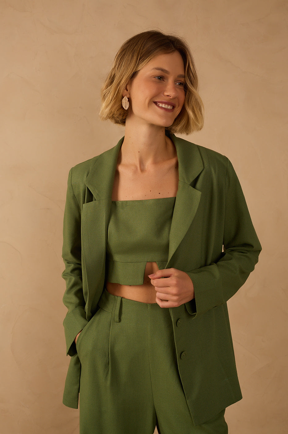Notched Cropped Cami Coconut Green