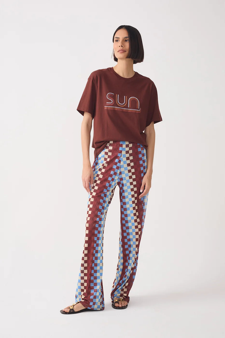 Multicolor Straight-Leg Mesh Pants