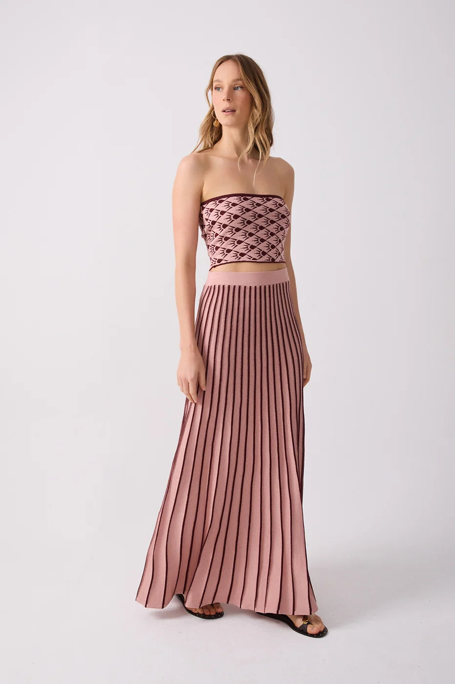 Pink Alvorada Pleated Tricot Maxi Skirt