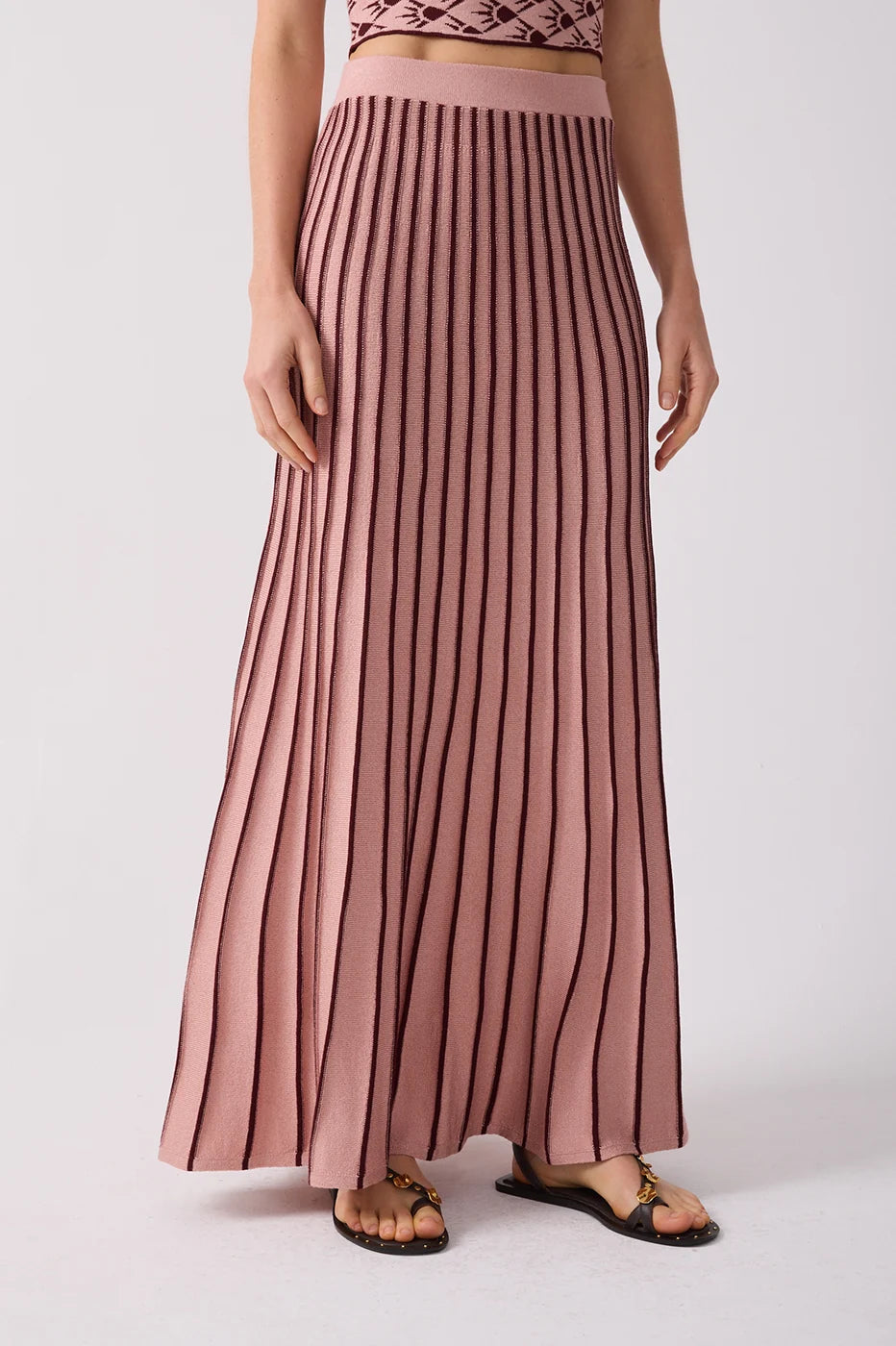 Pink Alvorada Pleated Tricot Maxi Skirt