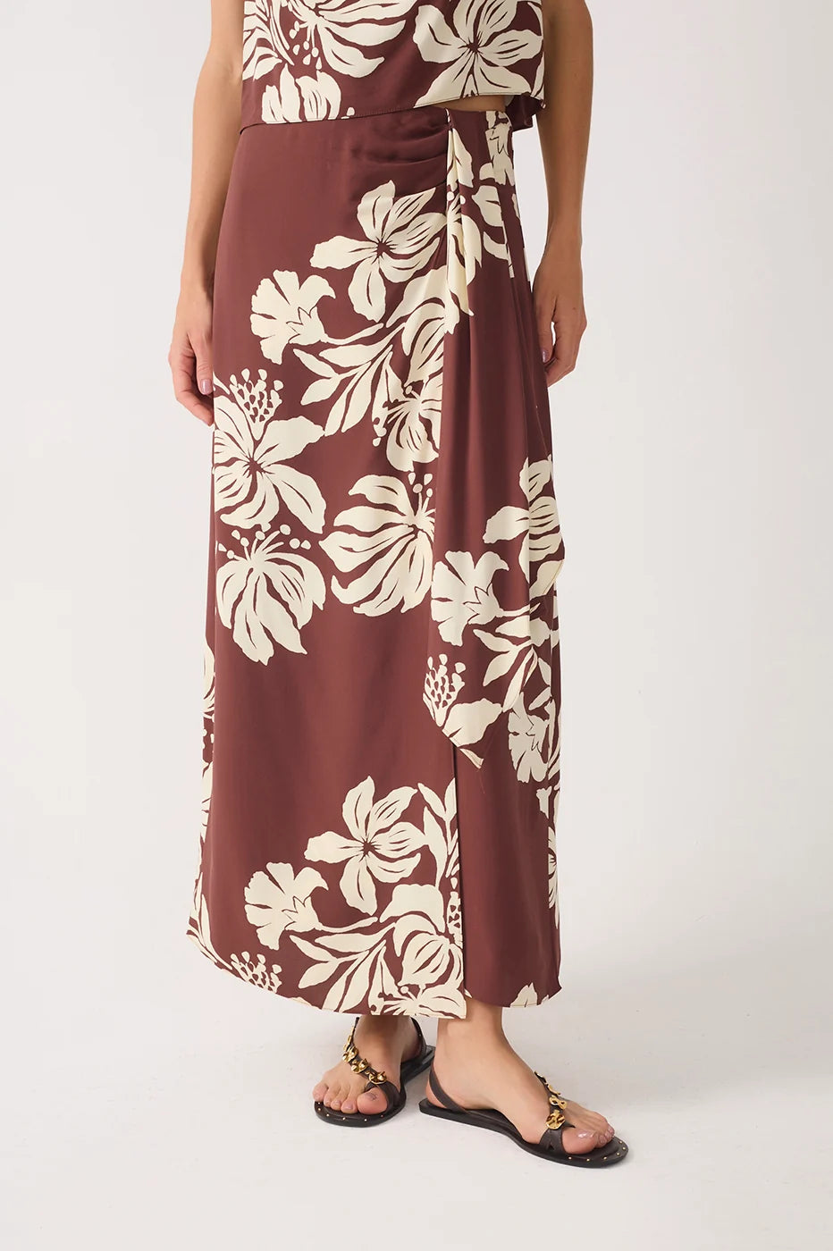 Brown Bela Flor Wrap Maxi Skirt